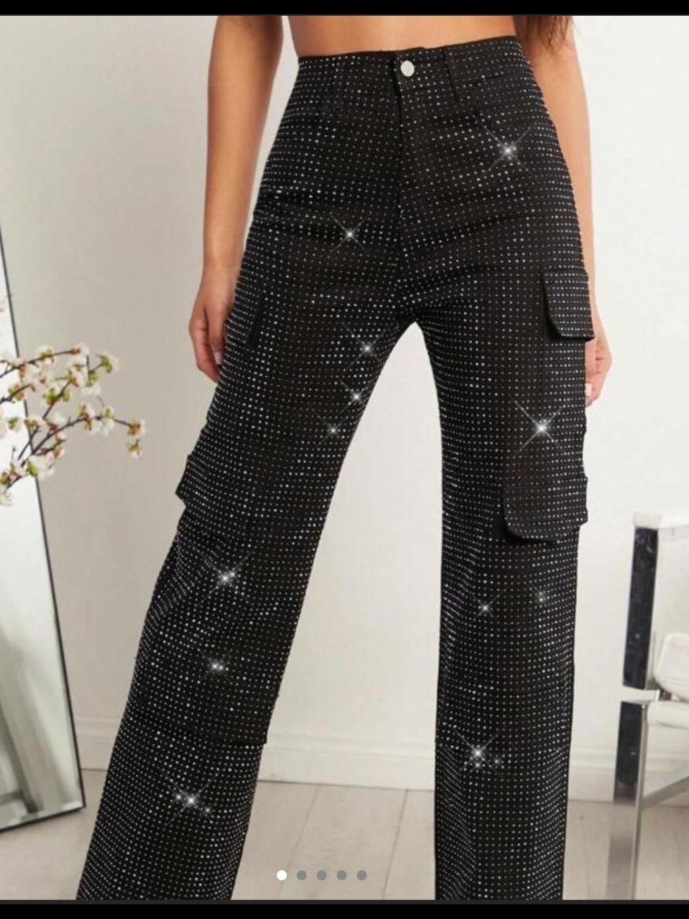Source Unknown Black Rhinestone Cargo Wide-Leg Pants